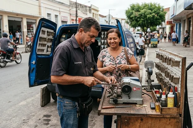 Profissional de chaveiro atendendo um cliente em Lagarto, SE.